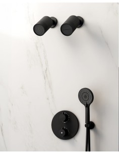 THERMOSTATIQUE DOUCHE ENCASTRÉ ROUND NOIR + TETES (PLUIE+CASCADE)