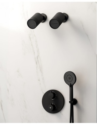 THERMOSTATIQUE DOUCHE ENCASTRÉ ROUND NOIR + TETES (PLUIE+CASCADE)