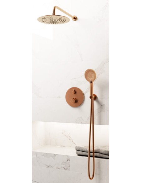 ROUND CUIVRE THERMOSTATIQUE DOUCHE ENCASTRÉE + TETE MURALE