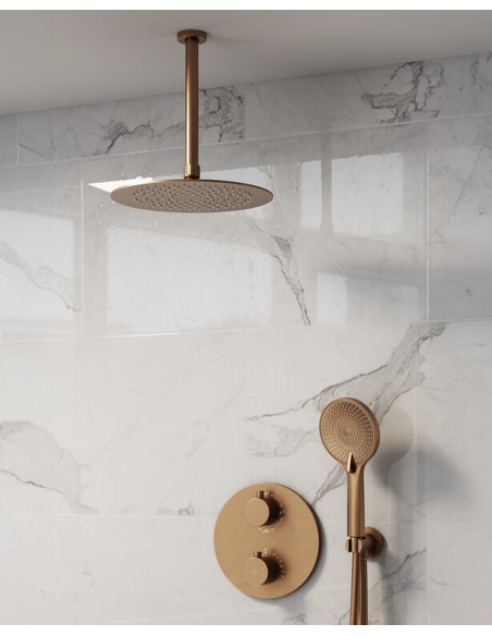 MITIGEUR DOUCHE THERMOSTATIQUE ROUND CUIVRE + TETE AU PLAFOND