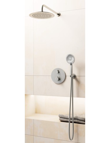 ROUND NICKEL THERMOSTATIQUE DOUCHE ENCASTRÉE + TETE MURALE