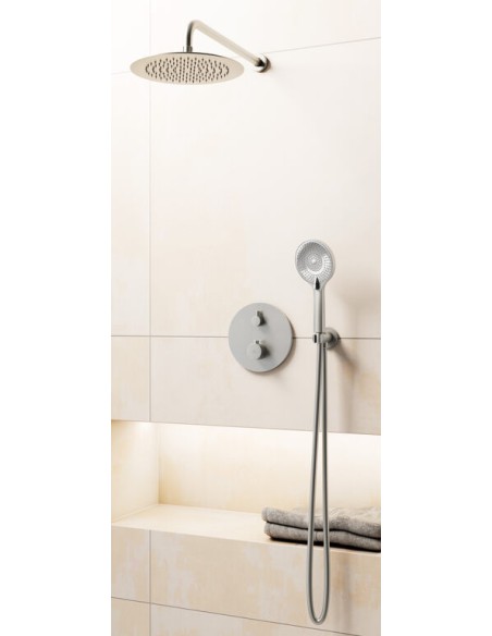 ROUND NICKEL THERMOSTATIQUE DOUCHE ENCASTRÉE + TETE MURALE