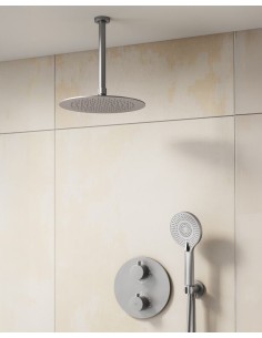 MITIGEUR DOUCHE THERMOSTATIQUE ROUND NICKEL + TETE AU PLAFOND