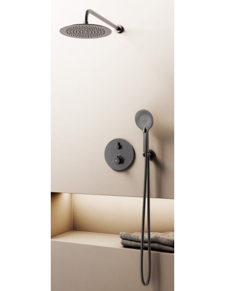 ROUND TITANE THERMOSTATIQUE DOUCHE ENCASTRÉE + TETE MURALE