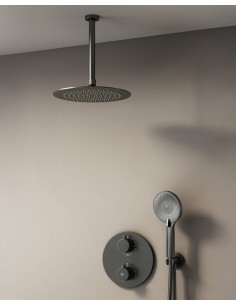 MITIGEUR DOUCHE THERMOSTATIQUE ROUND TITANE + TETE AU PLAFOND
