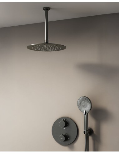 MITIGEUR DOUCHE THERMOSTATIQUE ROUND TITANE + TETE AU PLAFOND
