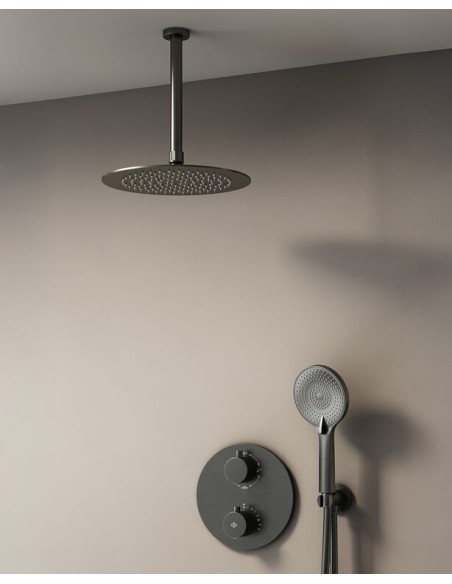 MITIGEUR DOUCHE THERMOSTATIQUE ROUND TITANE + TETE AU PLAFOND