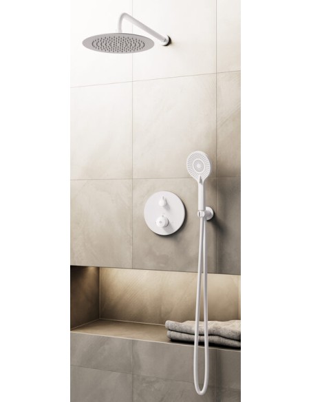 ROUND BLANC THERMOSTATIQUE DOUCHE ENCASTRÉE + TETE MURALE