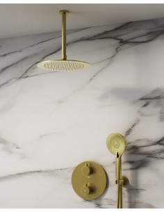 MITIGEUR DOUCHE THERMOSTATIQUE ROUND OR + TETE AU PLAFOND