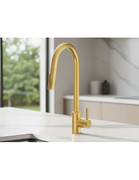 MITIGEUR CUISINE EXTRACTIBLE ROUND ACIER OR