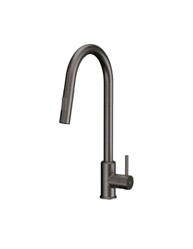 MITIGEUR CUISINE EXTRACTIBLE ROUND ACIER TITANE