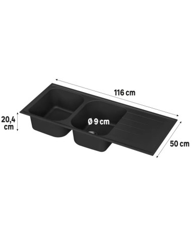 EVIER EN QUARTZ ET RESINE 2 CUVES NOIR