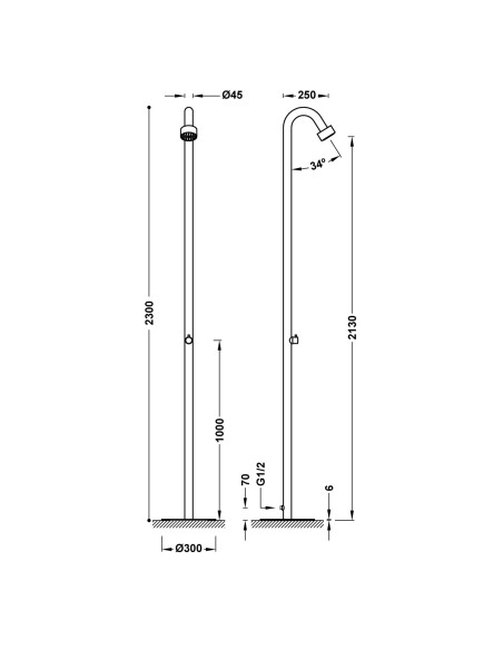 COLONNE DE DOUCHE À UNE  EAU EN ACIER INOXYDABLE 316 TRES GRIFERIA