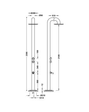 COLONNE DE DOUCHE ÉXTÉRIEURE EN ACIER INOXYDABLE 316 TRES GRIFERIA