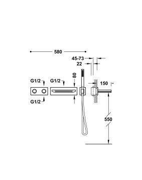 KIT ROBINET B-SYSTEM THERMOSTATIQUE  ENCASTRÉ À 2 VOIES POUR BAIGNOIRE ET DOUCHE TRES GRIFERIA