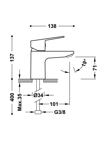 MITIGEUR LAVABO AVEC VIDAGE AUTOMATIQUE BASE TRES GRIFERIA