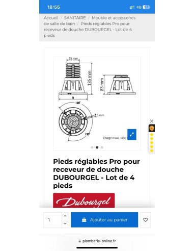 PIEDS REGLABLES POUR RECEVEUR DE DOUCHE -DUBOURGEL