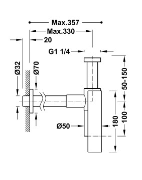 SIPHON TÉLESCOPIQUE ROND AVEC BOUCHON DE VISITE ET CACHE LAVABO