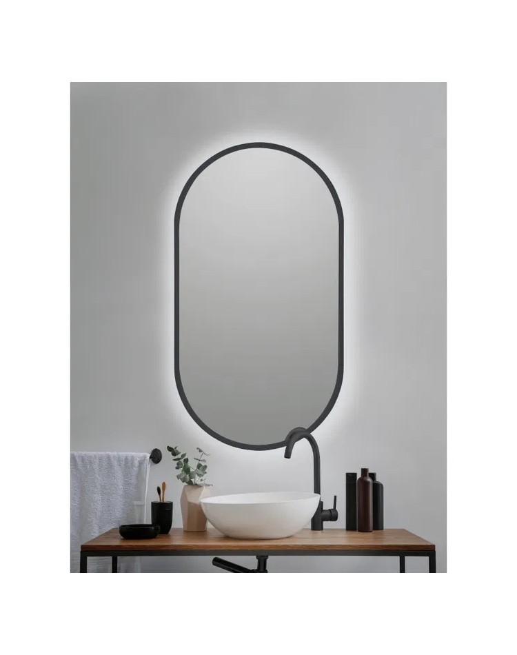 MIROIR OVALE 50*90 RÉTRO ÉCLAIRER LED À BORD NOIR B-950 BLACK