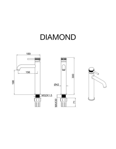 MITIGEUR HAUT  MONOCOMMANDE DIAMOND SKY BATH