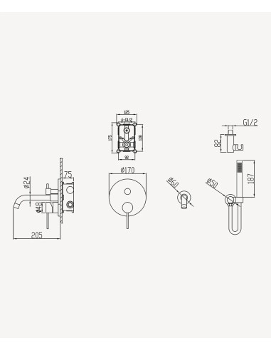 KIT MITIGEUR BAIN DOUCHE MURAL 3 TROUS ENCASTRÉ CORBEAU KROOS