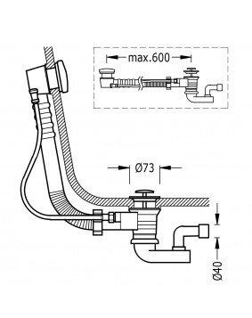 BONDE DE VIDAGE AUTOMATIQUE POUR BAIGNOIRE AVEC TROP -PLEIN DE 68CM EN LAITON  TRES GRIFERIA